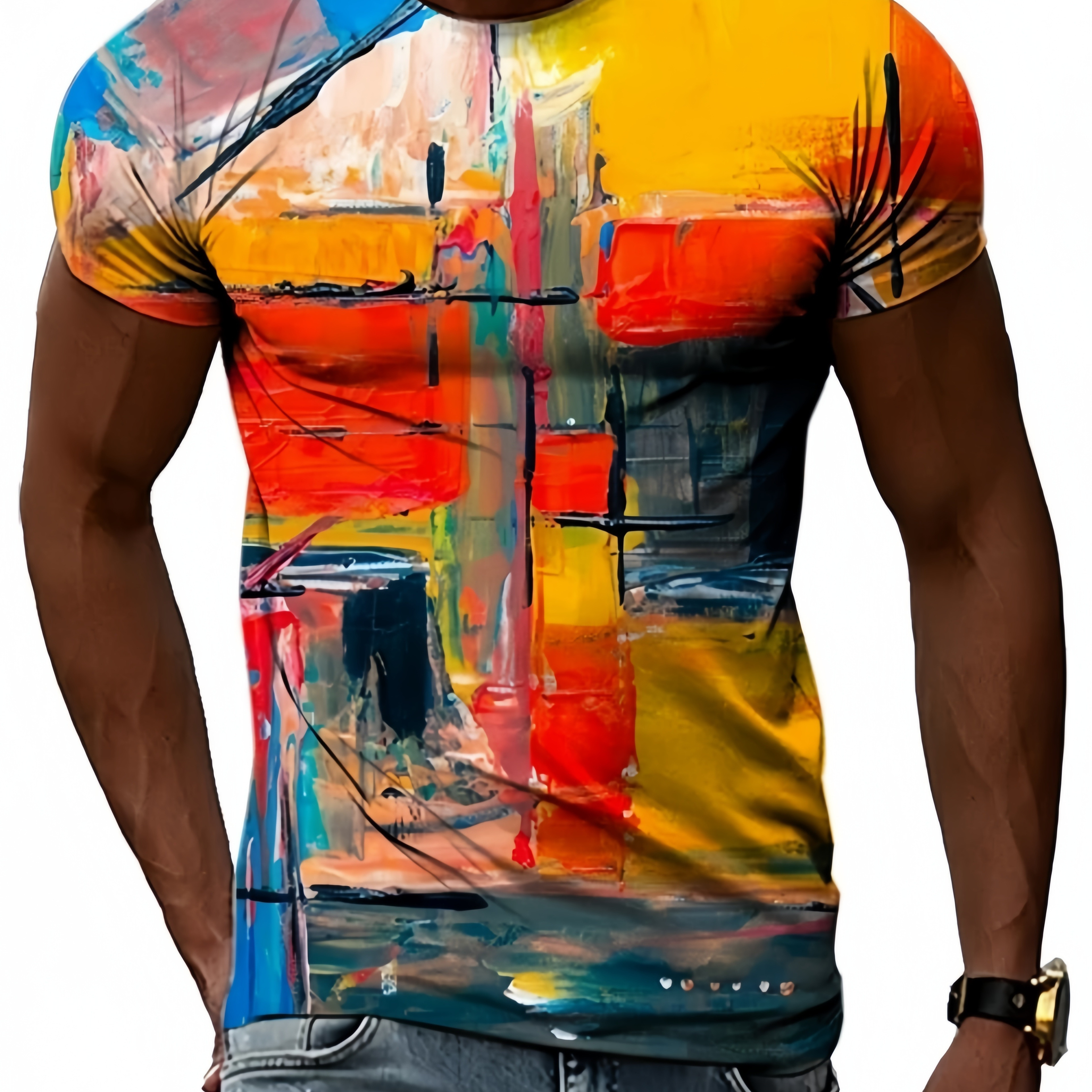 

Abstract Graffiti 3d Print Men's Novelty Short Sleeve Crew Neck T-shirt, Summer Streetwear, Gift For Men