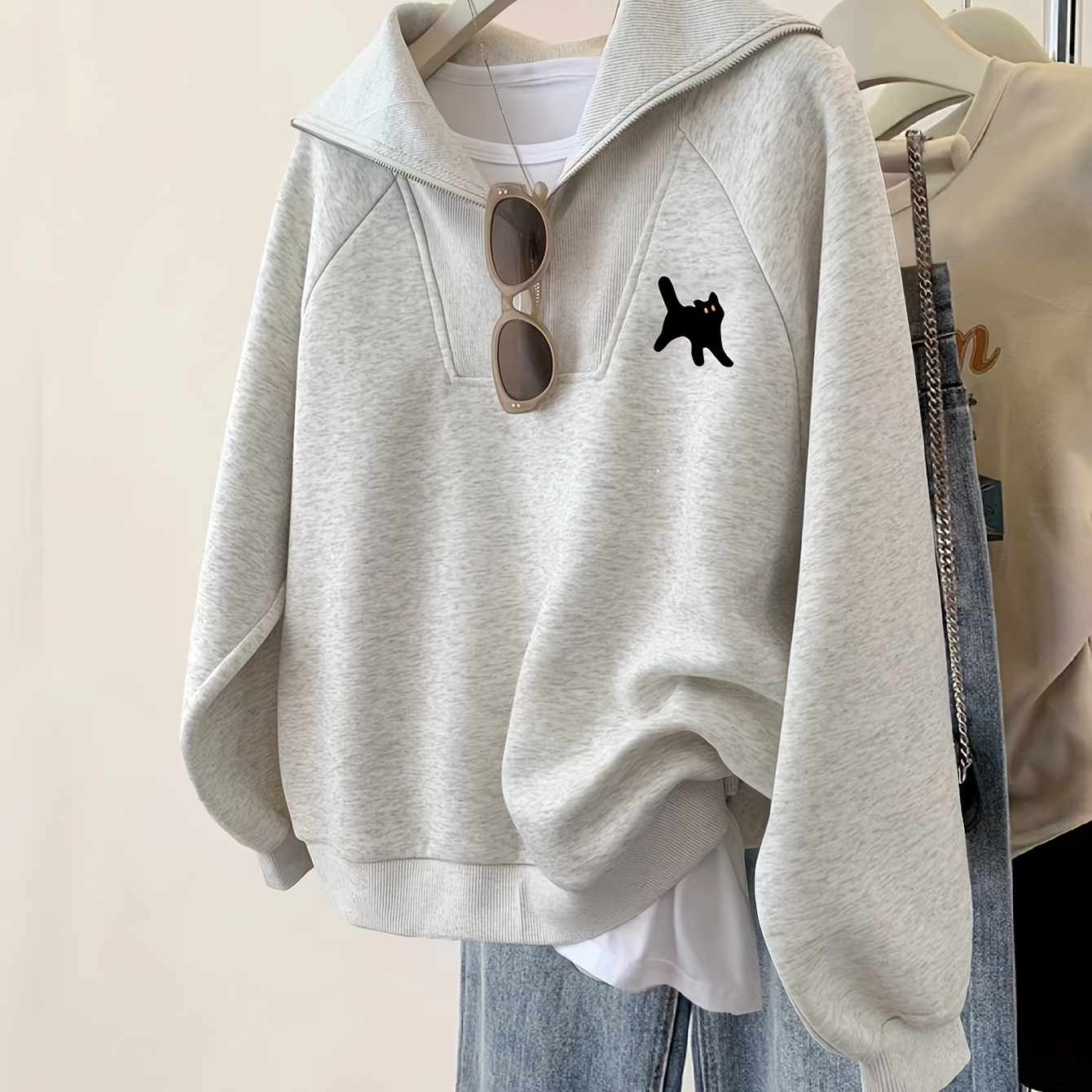 

's V- Hooded Sweatshirt Dog Embroidery - Knit , 95% 5% Elastane, Asian , Fall/