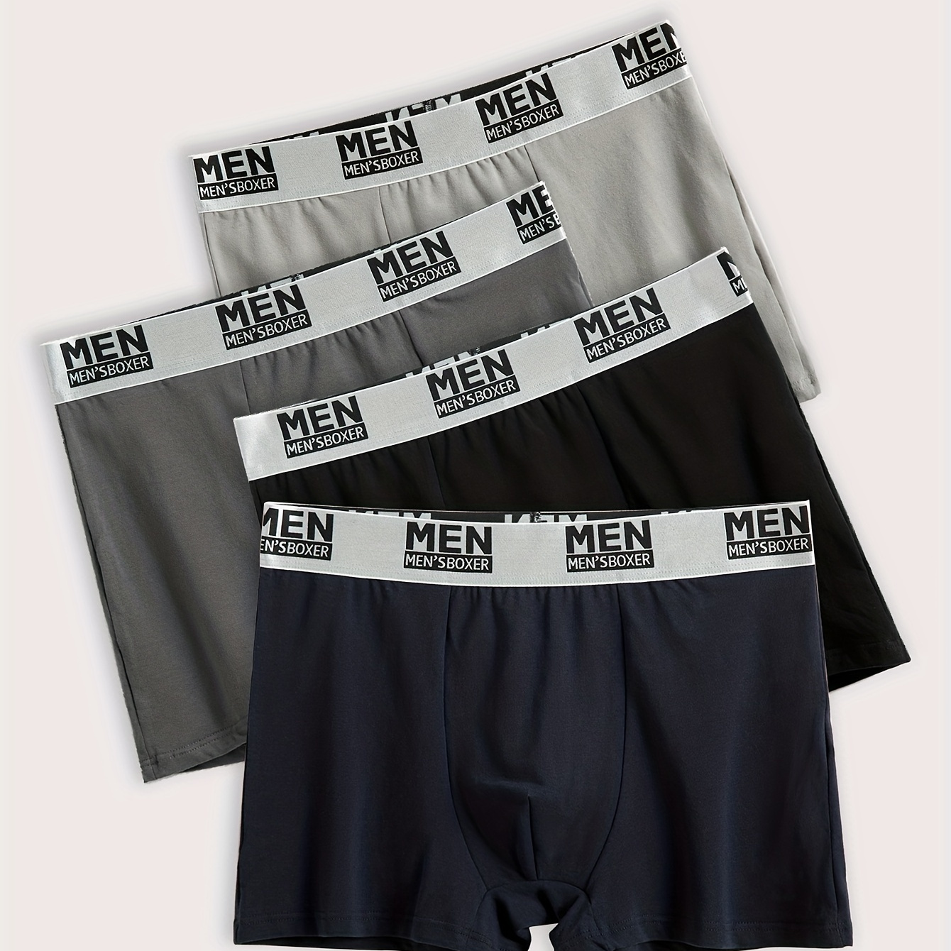 

4pcs Men's Fashion Cotton Breathable Soft Comfy Elastic Waistband Boxer Briefs Shorts, Men's Underwear