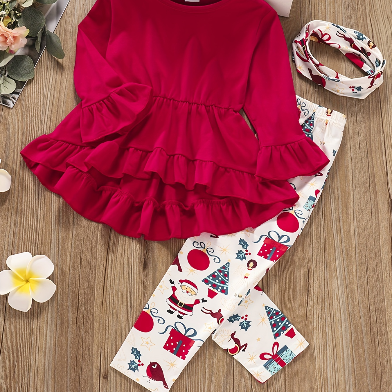 

Comfy Outfits, 2pc Girls Pullover + Pants, Santa Claus Pattern Pants Autumn Clothes Christmas