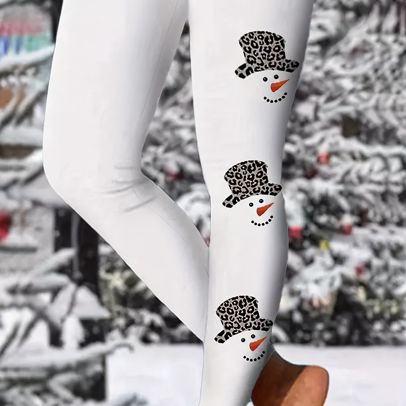 

Snowman Print Skinny Leggings, Casual Elastic Waist Stretchy Leggings, Women's Clothing