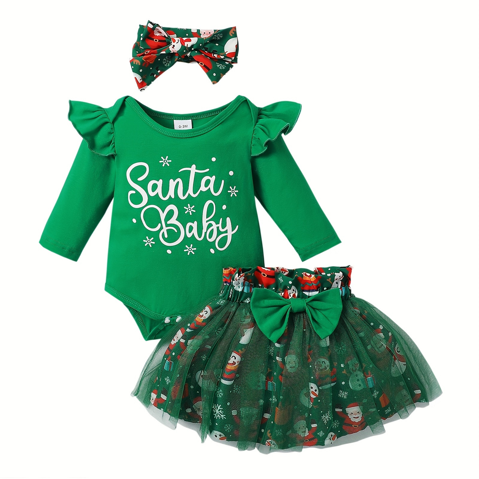 

Minkidfashion Baby Girls Green Christmas Mesh Dress New Born Santa Baby Romper And Skirt Outfit