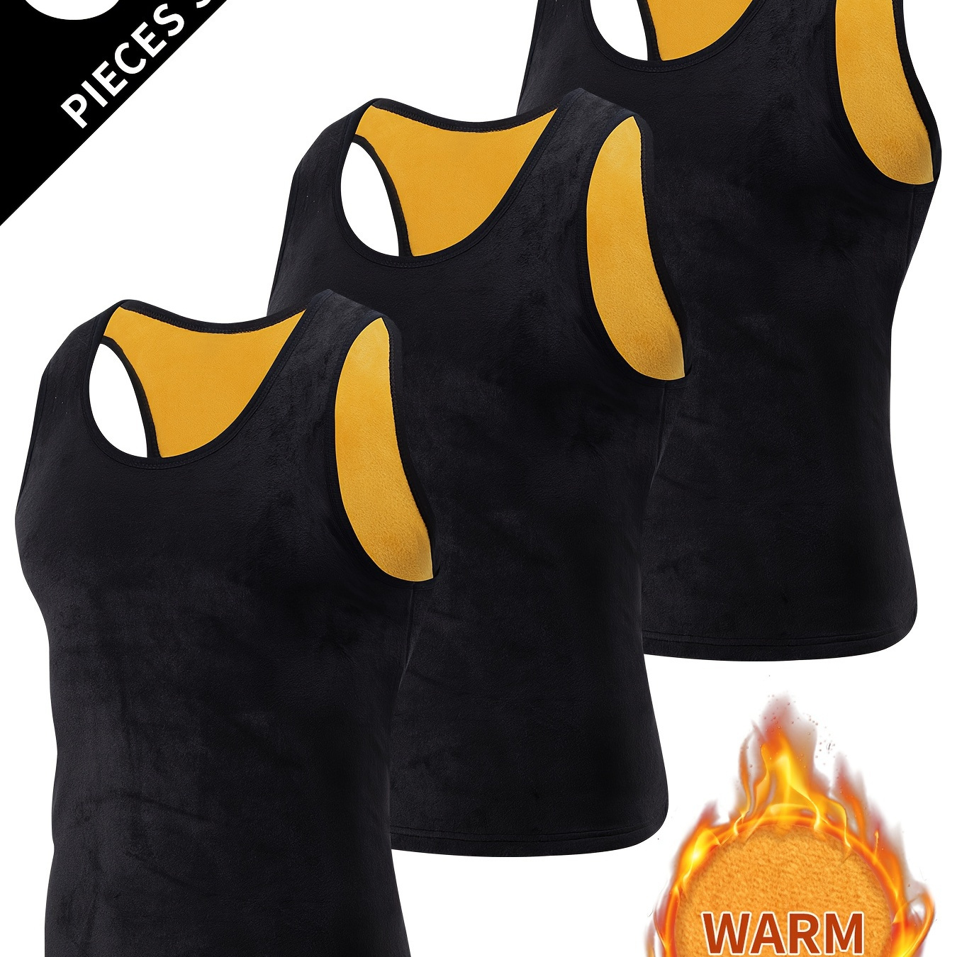 

3pcs Men's Fleece-lined Thermal Vests - Dual-sided, For Winter