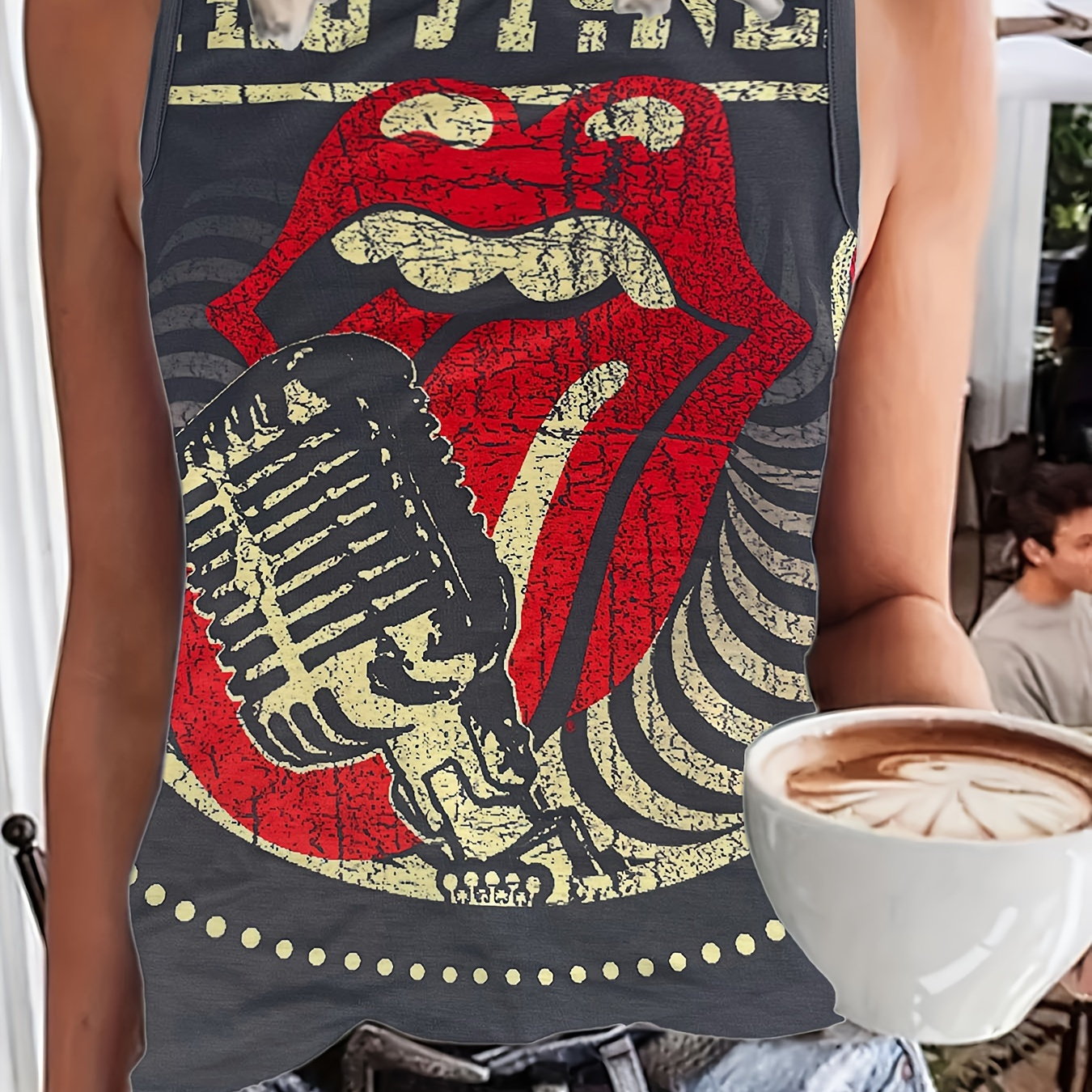 

Cartoon Lip Print Crew Neck Tank Top, Casual Sleeveless Tank Top For Summer, Women's Clothing