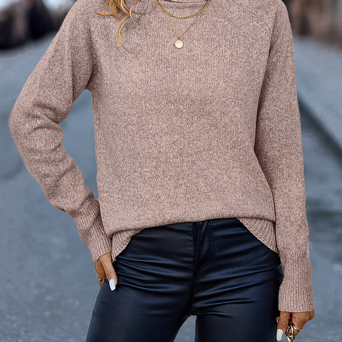 

Elegant Women's High Neck Pullover Sweater | 100% Polyester Knit Fabric | Solid Color Long Sleeve Sweater For Fall/winter | Knitted Turtleneck Top