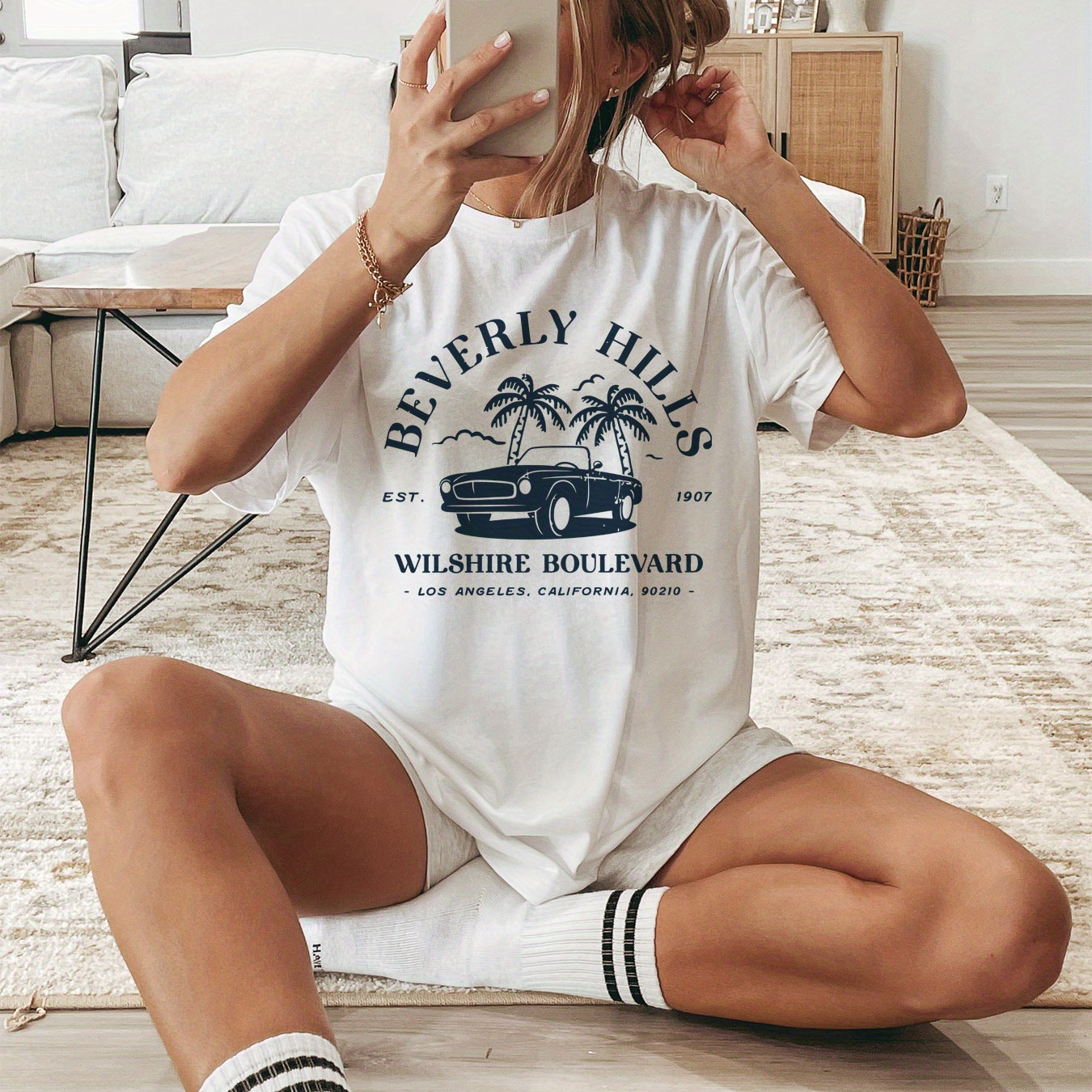 

Print T-shirt, Short Sleeve Crew Neck Casual Top For Summer & Spring, Women's Clothing