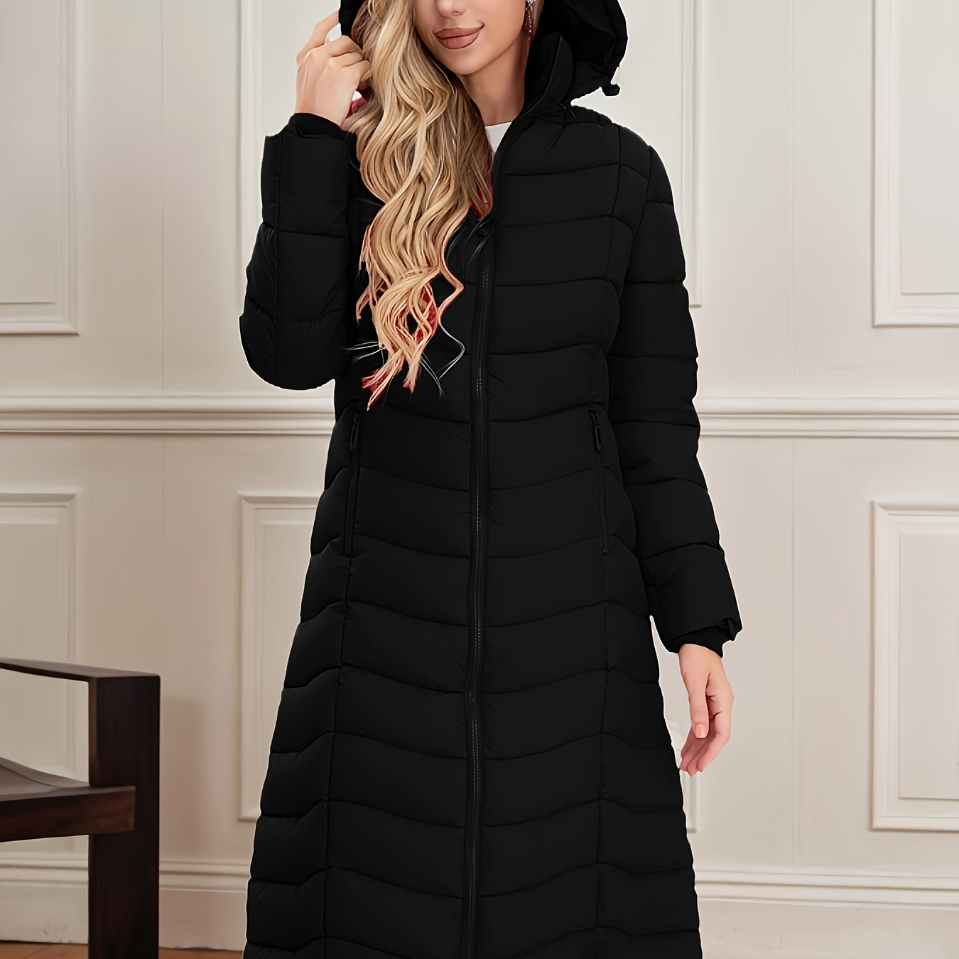 

Women's Long Hooded Coat - , Quilted, Warm And Stylish, In Multiple Sizes