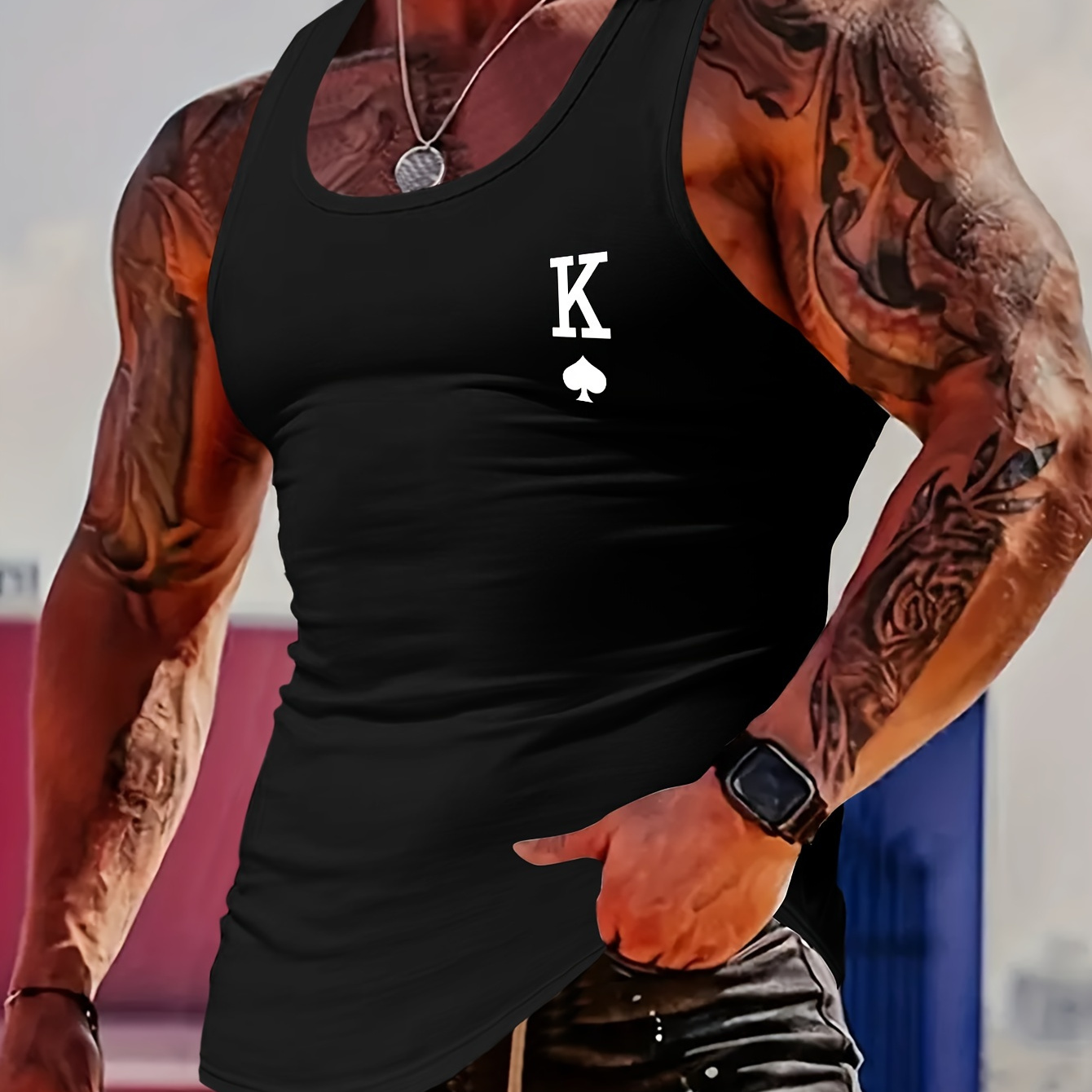 

K Print, Men's Quick Dry Moisture-wicking Breathable Tank Tops, Athletic Gym Bodybuilding Sports Sleeveless Shirts, Men's Top For Workout Running Training Basketball Playing, Men's Clothing