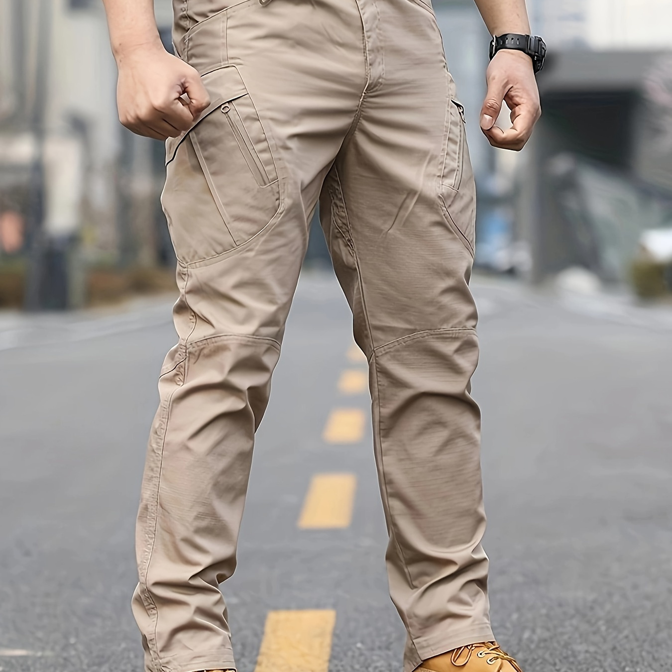 

Men's Solid Color Cargo Pants With Drawstrings, Casual Comfy Outdoor Mountaineering Trousers As Gift