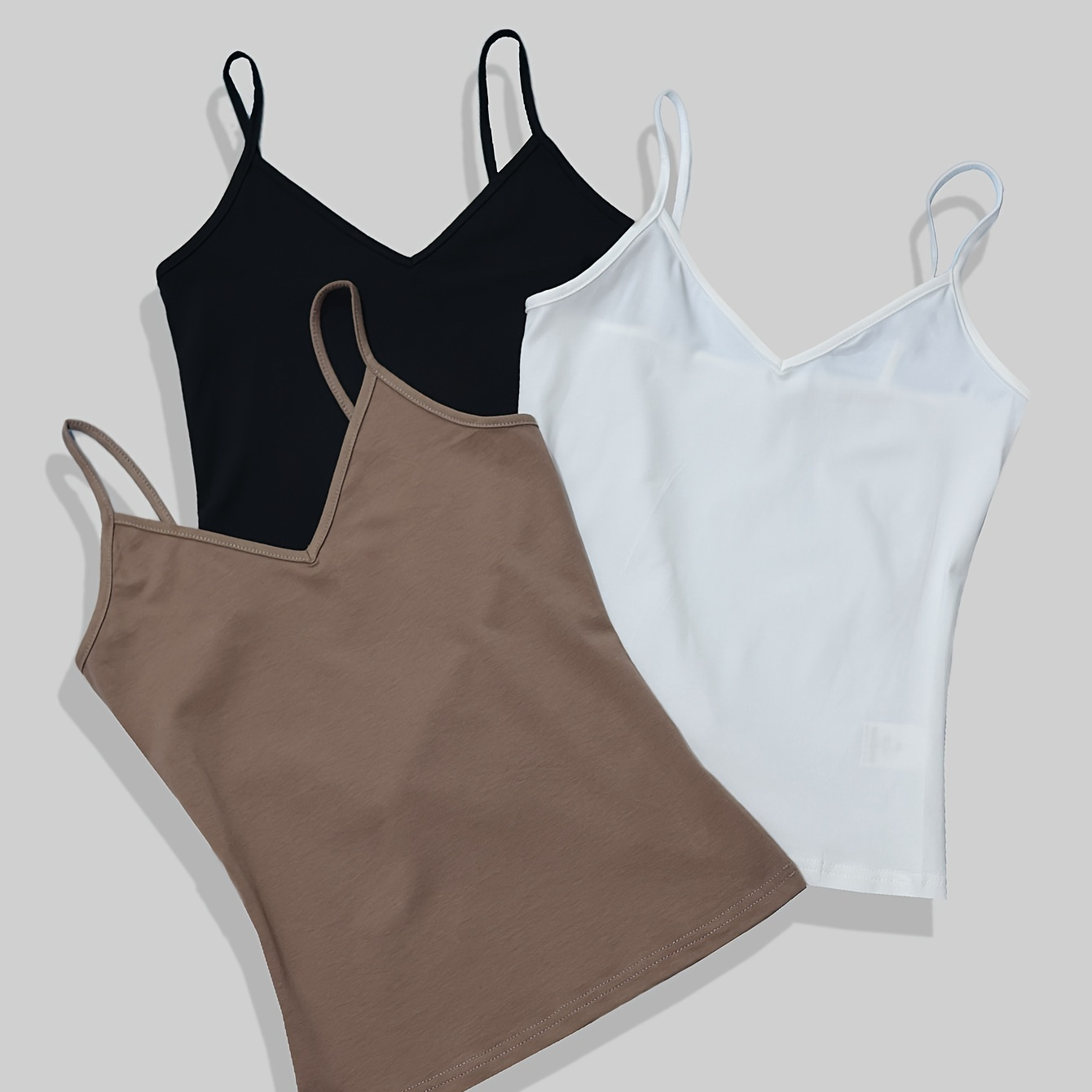 

3 Pack V Neck Spaghetti Strap Top, Casual Sleeveless Cami Top, Women's Clothing