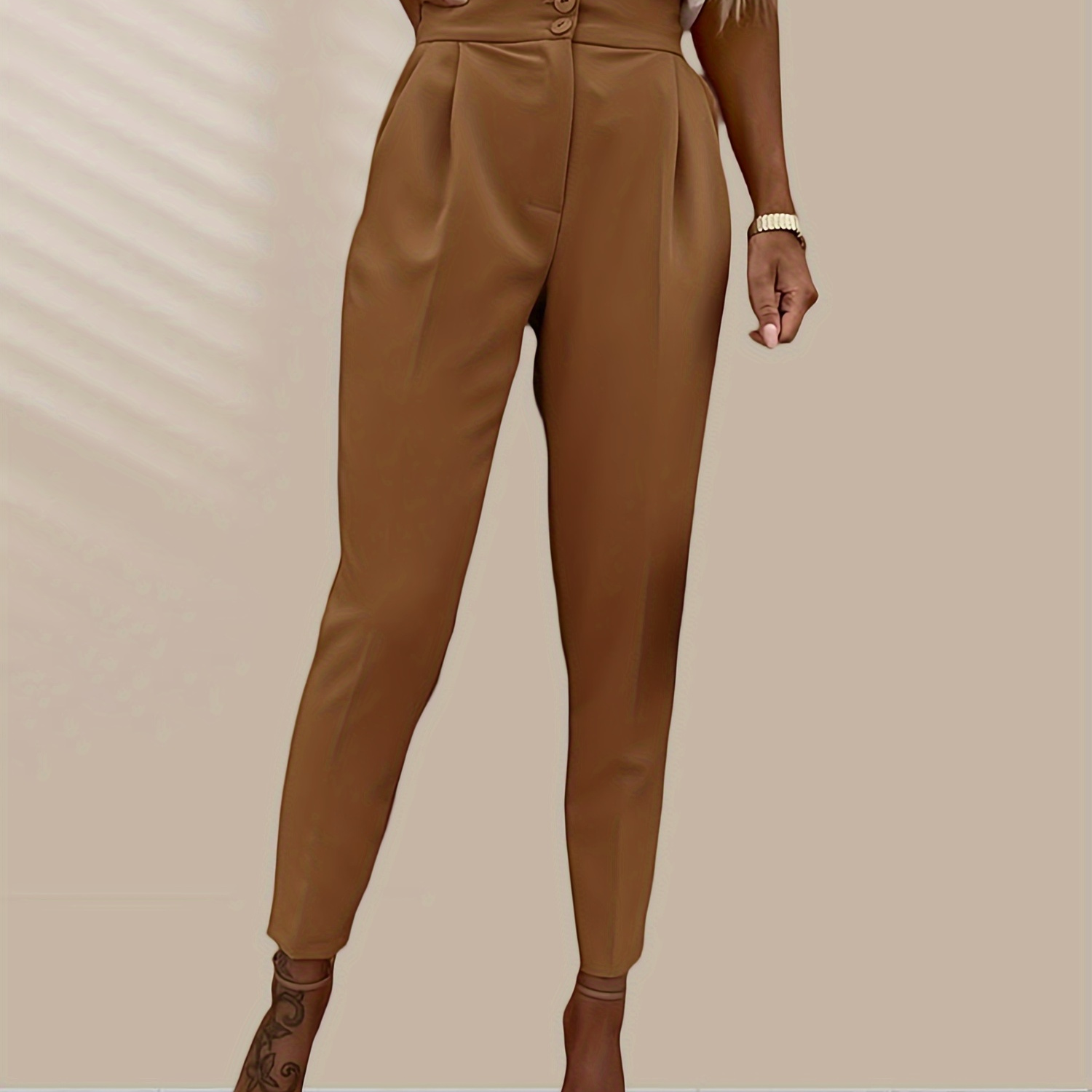 

Women Casual High Waisted Pants Straight Leg Work Office Dress Pants Fold Pleated Trousers With Pockets