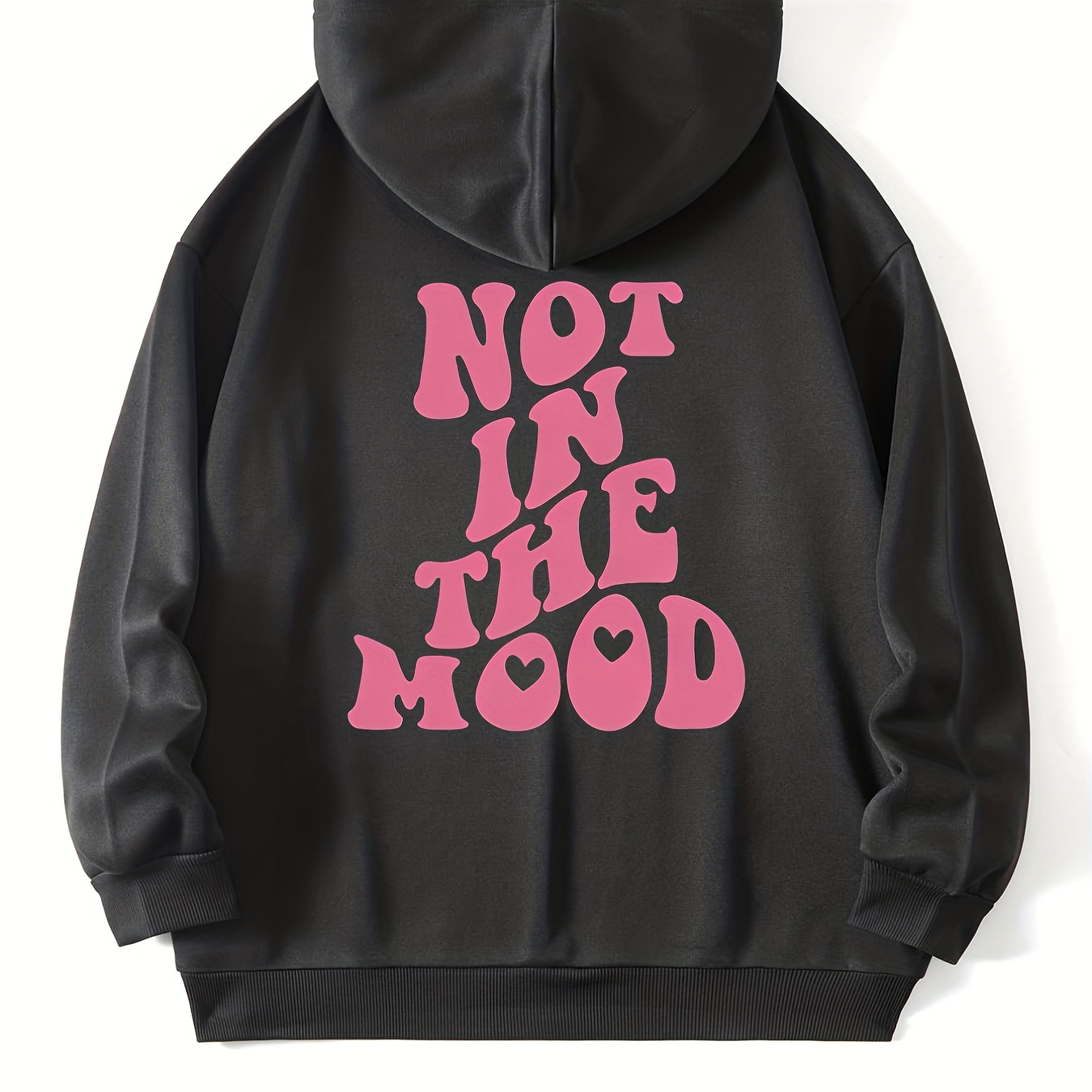 

Plus Size Casual Sweatshirt, Women's Plus Slogan Print Long Sleeve Hooded Drawstring Medium Stretch Sweatshirt With Kangaroo Pocket