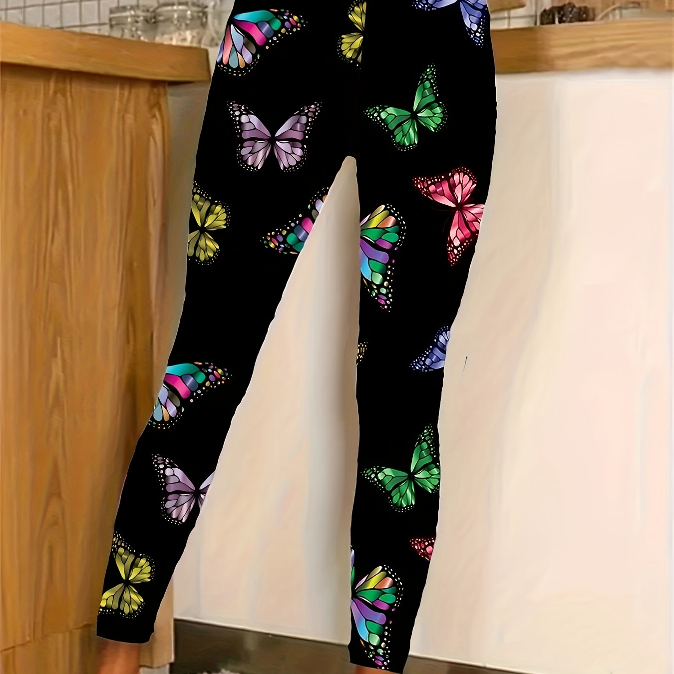 

Plus Size Women's Stretchy Leggings With Vibrant Print - Comfortable Waistband, Polyester-spandex , Machine Washable - Casual Trousers, Plus Size Leggings