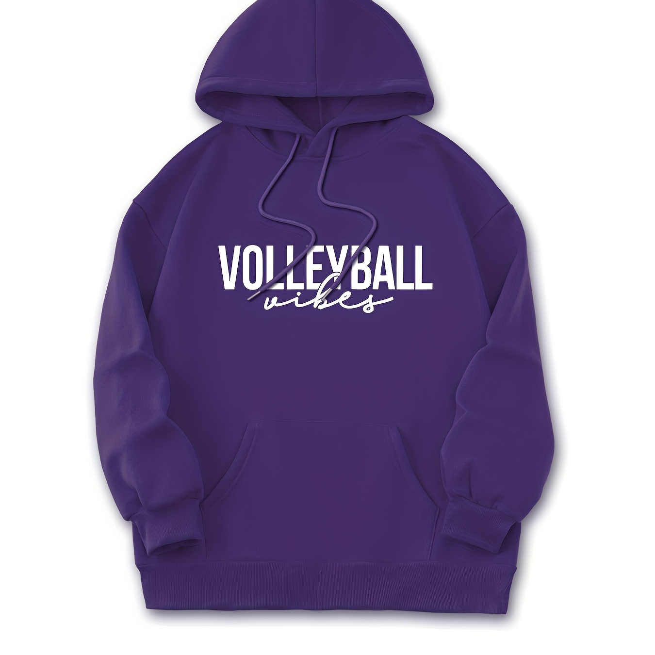 

Volleyball Letter Graphic Fleece Lined Causal Sports Hoodie, Kangaroo Pocket Drawstring Warm Hooded Sweatshirt, Women's Activewear