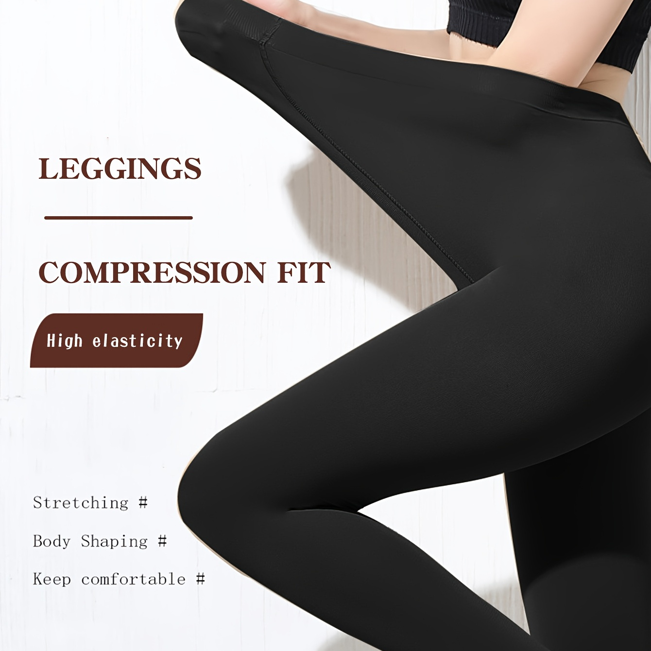 

1pc Women's High Waist Leggings With Integrated Socks, Polyester Knit Fabric, Solid Color, Skinny Fit, Stretchy For Body Shaping, Comfortable For Spring/fall, Mature Occasion