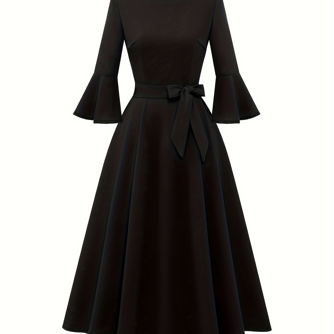 

Zipper Solid A-line Dress, Elegant Long Sleeve Dress For Party & Banquet, Women's Clothing