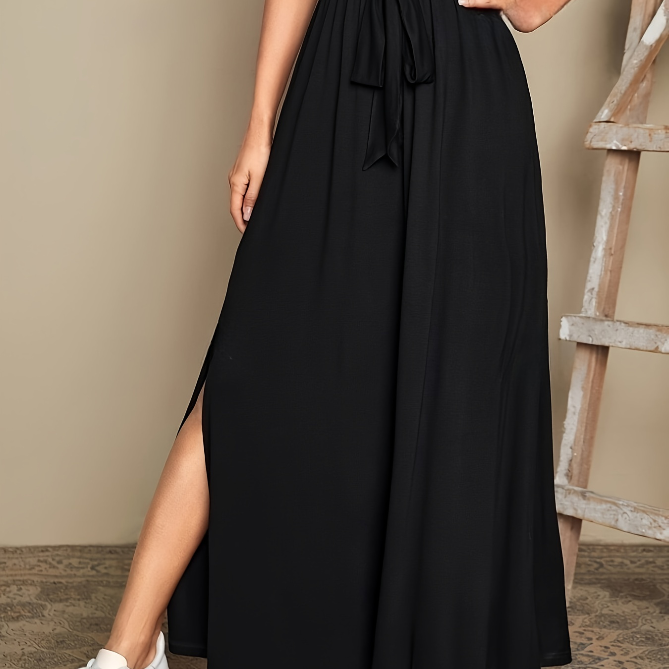 

Solid Color Split Belted Skirt, Casual High Waist Skirt For Spring & Summer, Women's Clothing