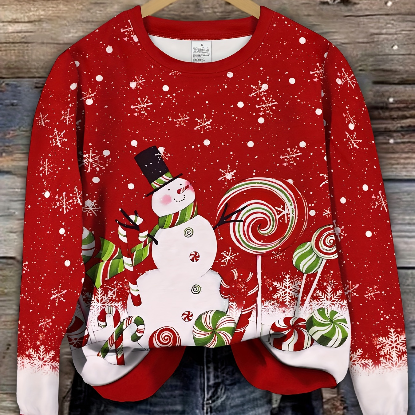 

Women's Snowman & Neck Sweatshirt - Casual Long Sleeve Pullover, Breathable Polyester , Machine Washable, Stretch Fabric, Perfect Christmas Gift Idea