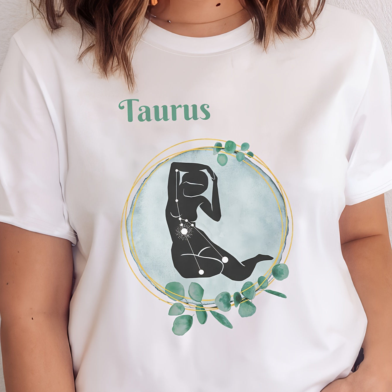 

Taurus Graphic Print T-shirt, Short Sleeve Crew Neck Casual Top For Summer & Spring, Women's Clothing