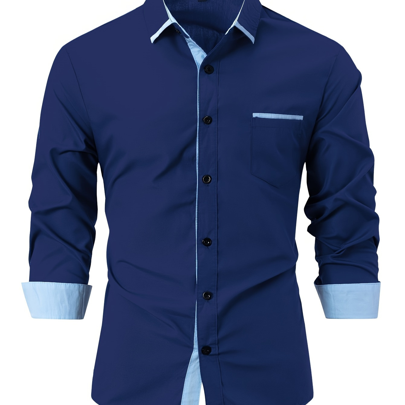 

Chemise à blocs de couleurs pour hommes avec poche poitrine, chemise décontractée à manches longues boutonnée à revers pour les activités de plein air du printemps et de l'automne