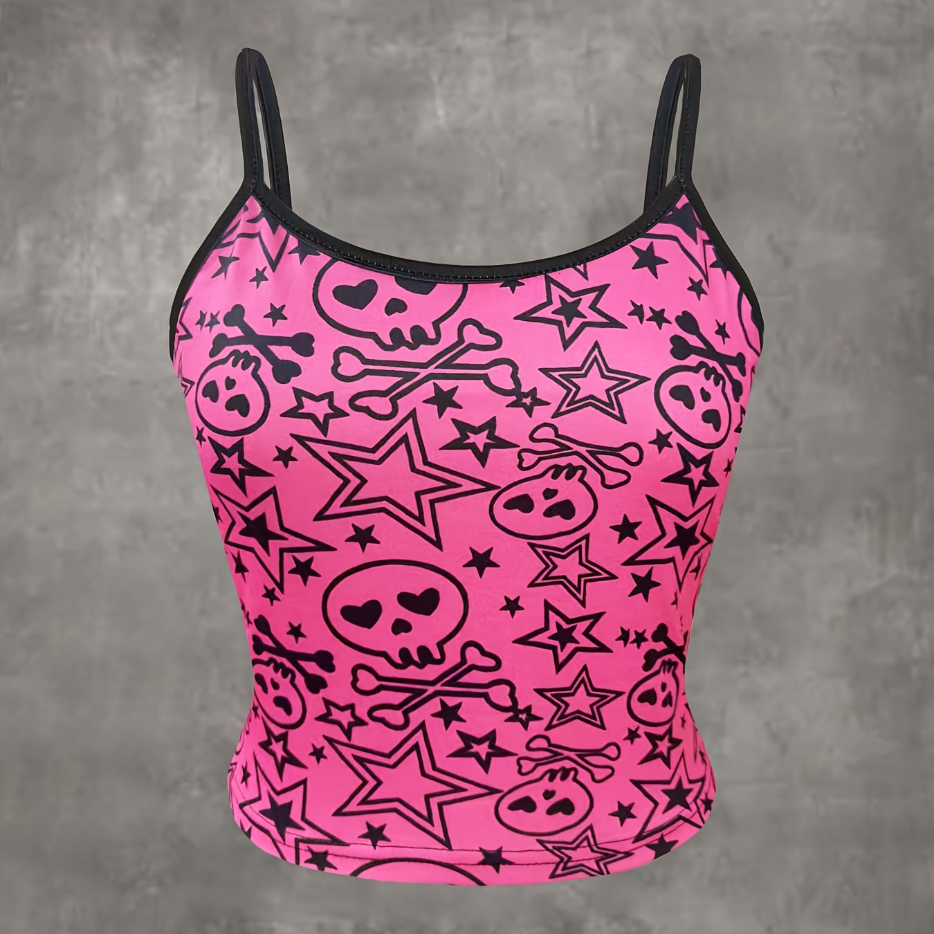 

Stretch | Women's Halloween Skull & Sleeveless Cami Top - Casual Knit With Thin Straps, Machine Washable For Summer