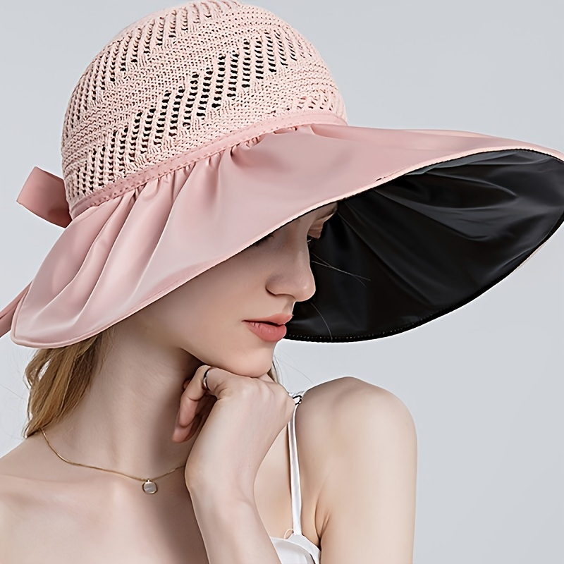 Pleated Detail Foldable Sun Hat Uv Protection Empty Top High - Temu
