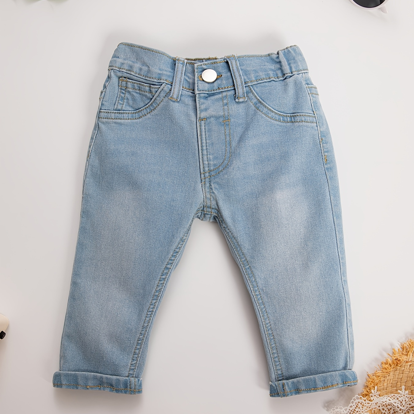 Baby Girls Washed Cotton Jeans, Kids Stylish Pants