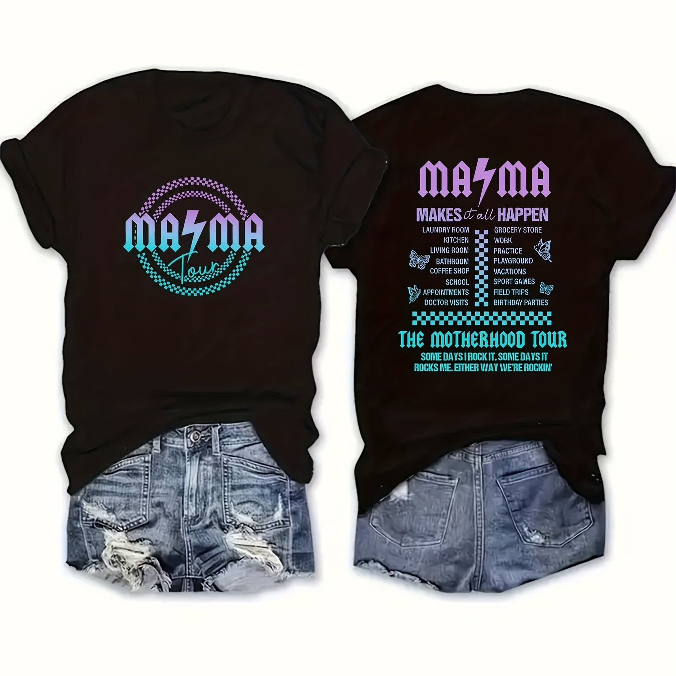 

Mama Letter Print T-shirt, Short Sleeve Crew Neck Casual Top For Summer & Spring, Women's Clothing