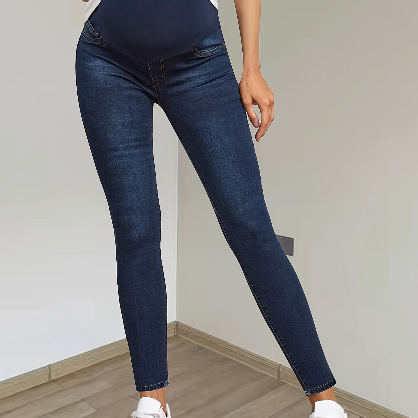 

Women's Maternity Solid Jeans, Fashion Casual Slim Fit Denim Pants, Pregnant Women's Clothing