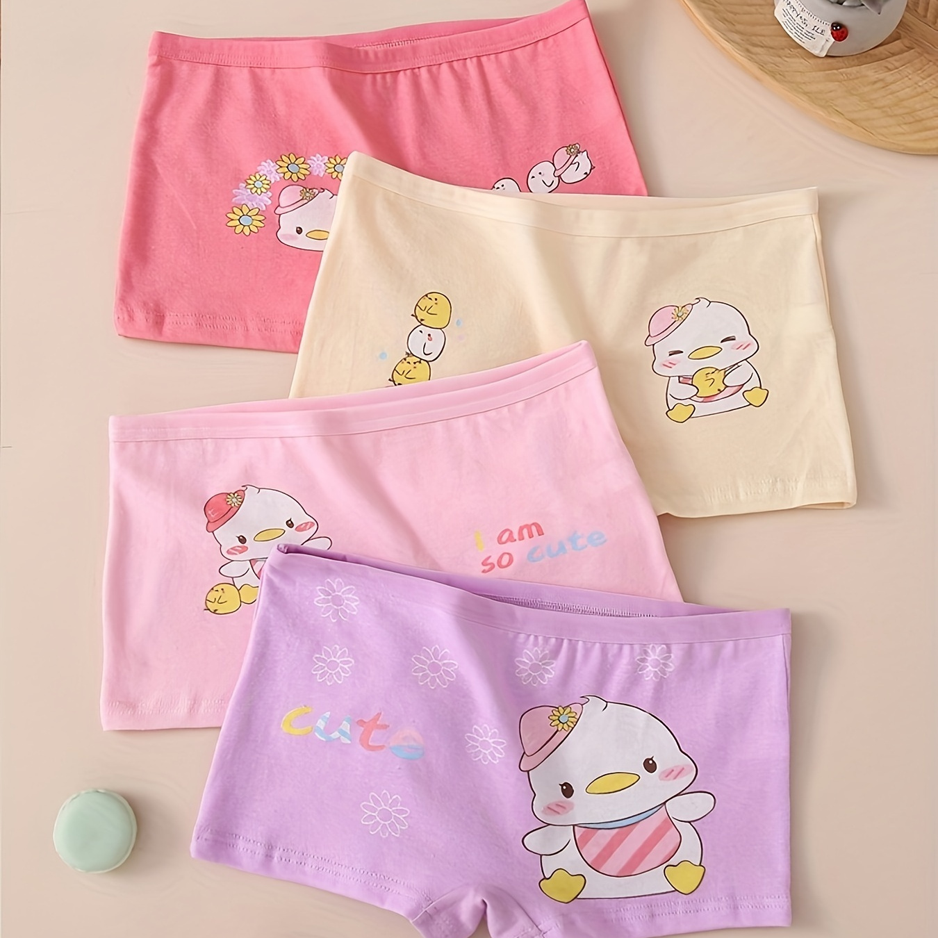

4pcs Girls Cartoon Panties, Cute Preppy Style Boxer Briefs, Breathable And Comfortable Underwear