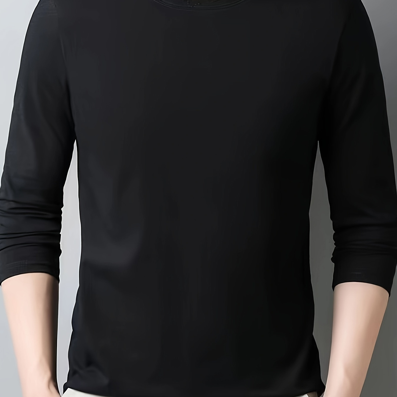 

Men's Simple Style Casual Solid Long Sleeve T-shirt, Comfy Lounge Wear Home Pajamas Top For Spring Autumn
