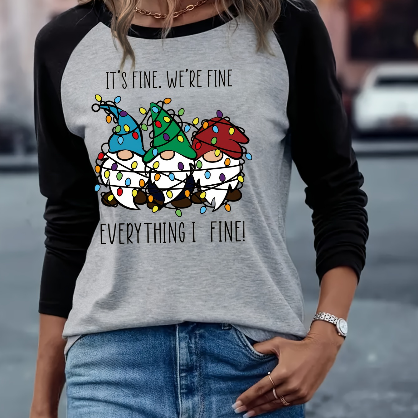

Women's Christmas Graphic Long Sleeve T- - , Stretchy Polyester , - For & Fall