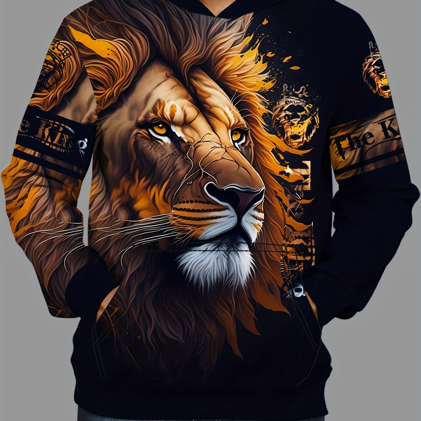 

Lion 3d Print Hoodies For Men, Graphic Hoodie With Kangaroo Pocket, Comfy Loose Trendy Hooded Pullover, Mens Clothing For Autumn Winter