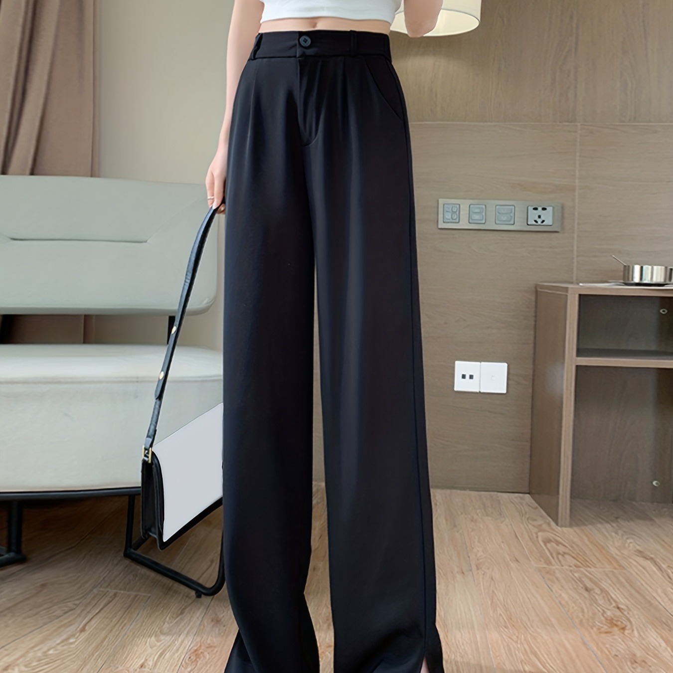 Access Fashion  Slit hem high-waist pants