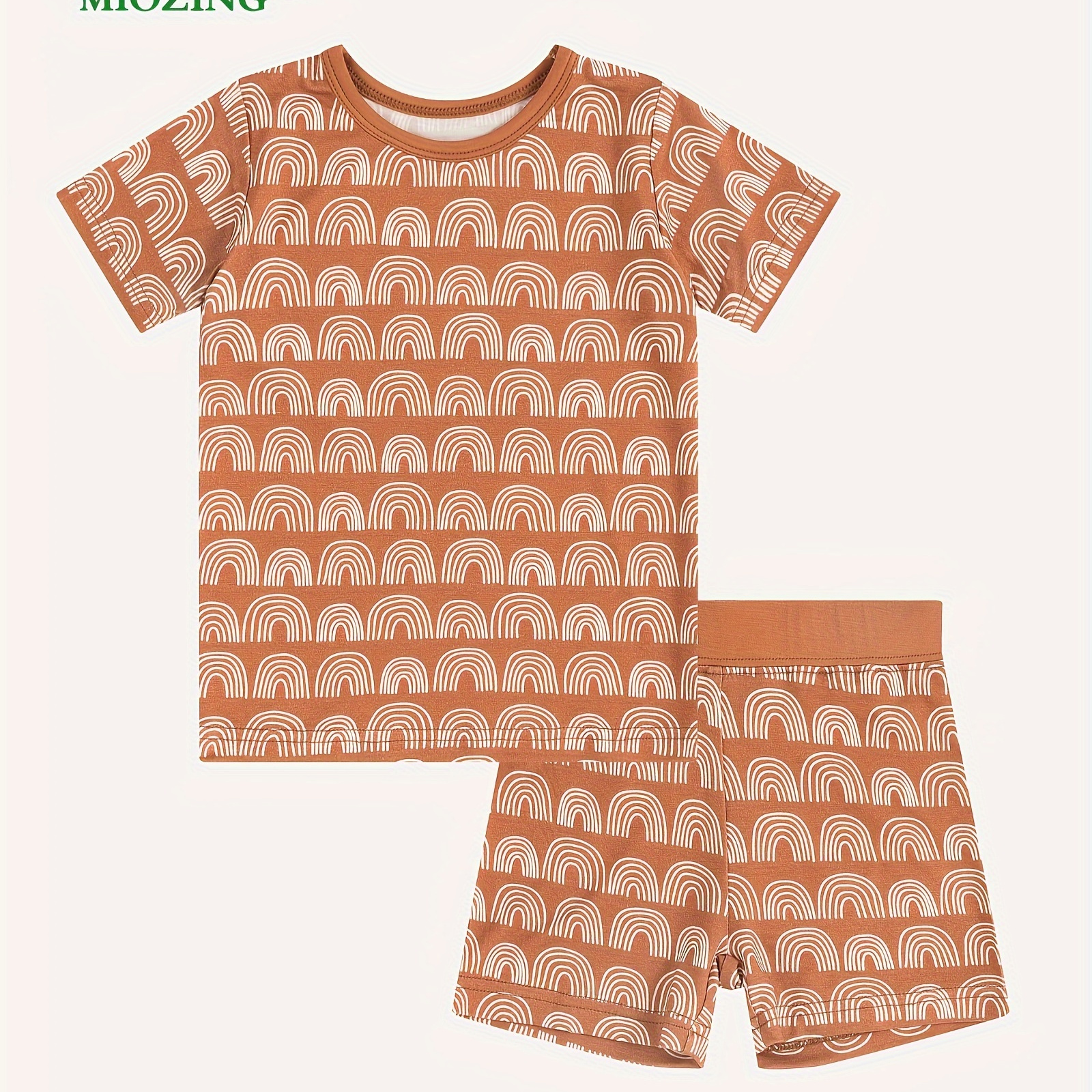 

Miozing Bamboo Fiber 2pcs, Toddler Kid's Soft T-shirt & Comfy Shorts, Cartoon Rainbow Pattern Set, Baby Girl's Clothes