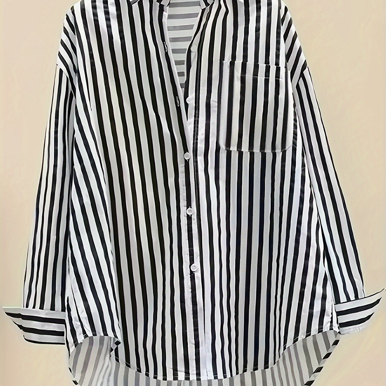 

Chemise boutonnée à imprimé rayé, chemise décontractée à manches longues avec poche de poitrine pour et , vêtements pour femmes