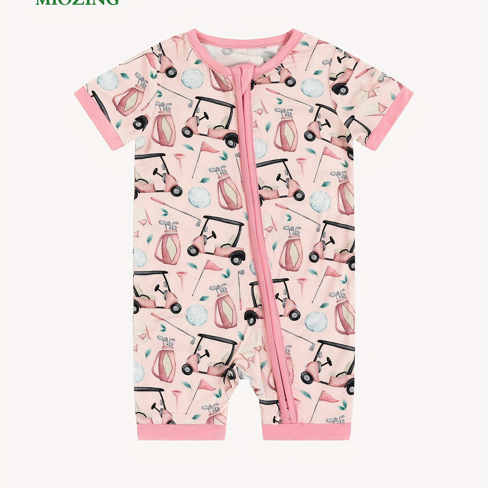 

Miozing Bamboo Fiber Bodysuit For Baby, Cartoon Cute Car Pattern Zip Up Short Sleeve Onesie, Infant & Toddler Girl's Romper For Summer