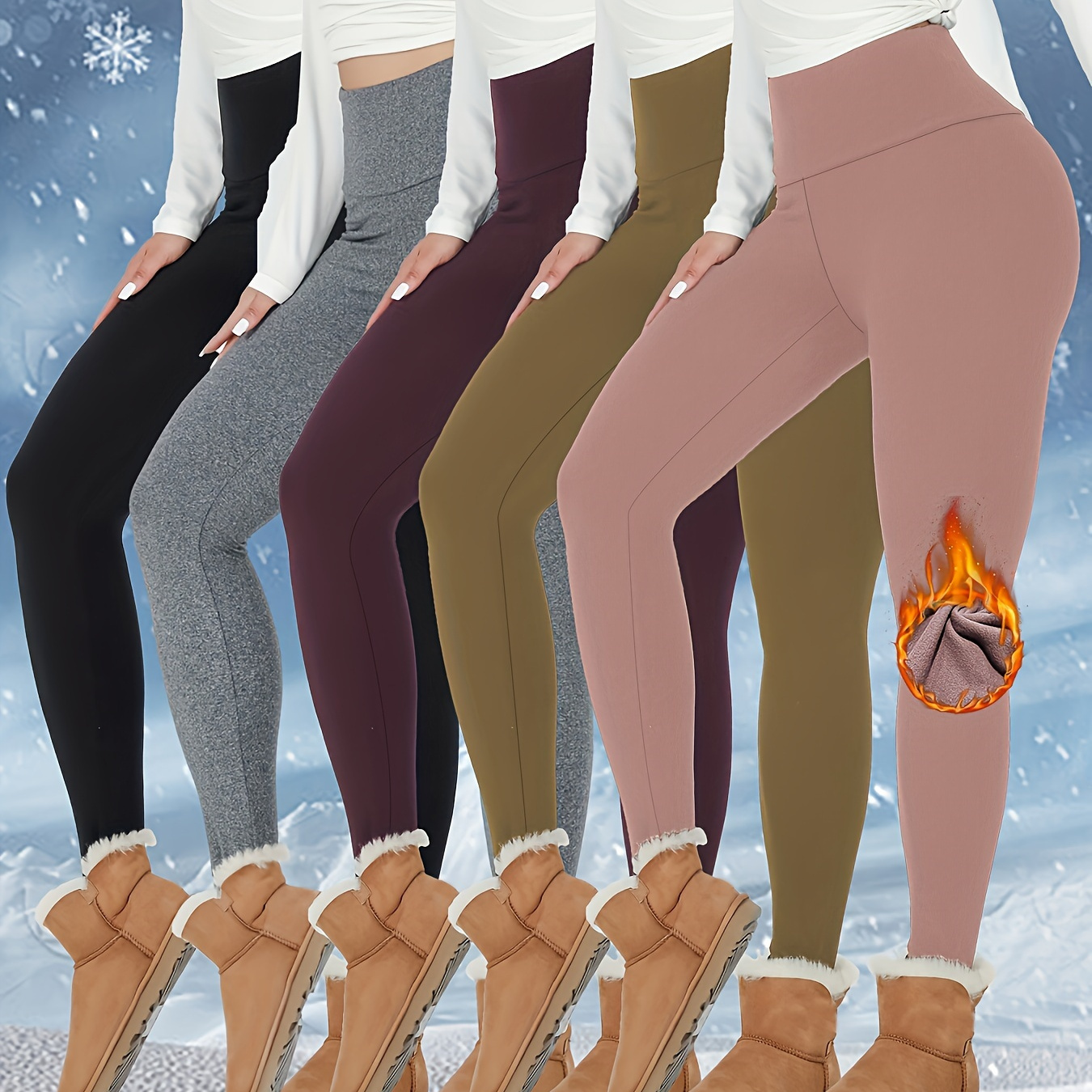 

5pcs Womens Thermal Fleece Lined High Waisted Leggings, Workout Winter Warm Thick Tights Soft Yoga Pants, Women's Clothing