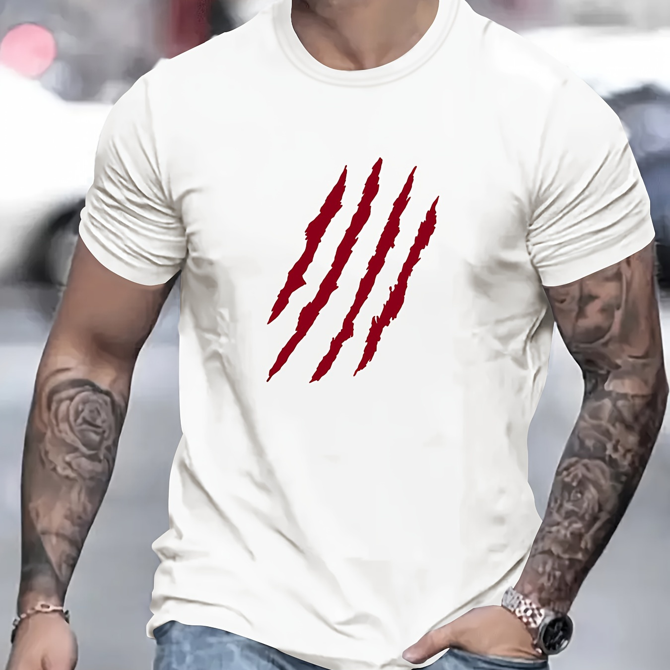 

Claw Print T Shirt, Tees For Men, Casual Short Sleeve T-shirt For Summer
