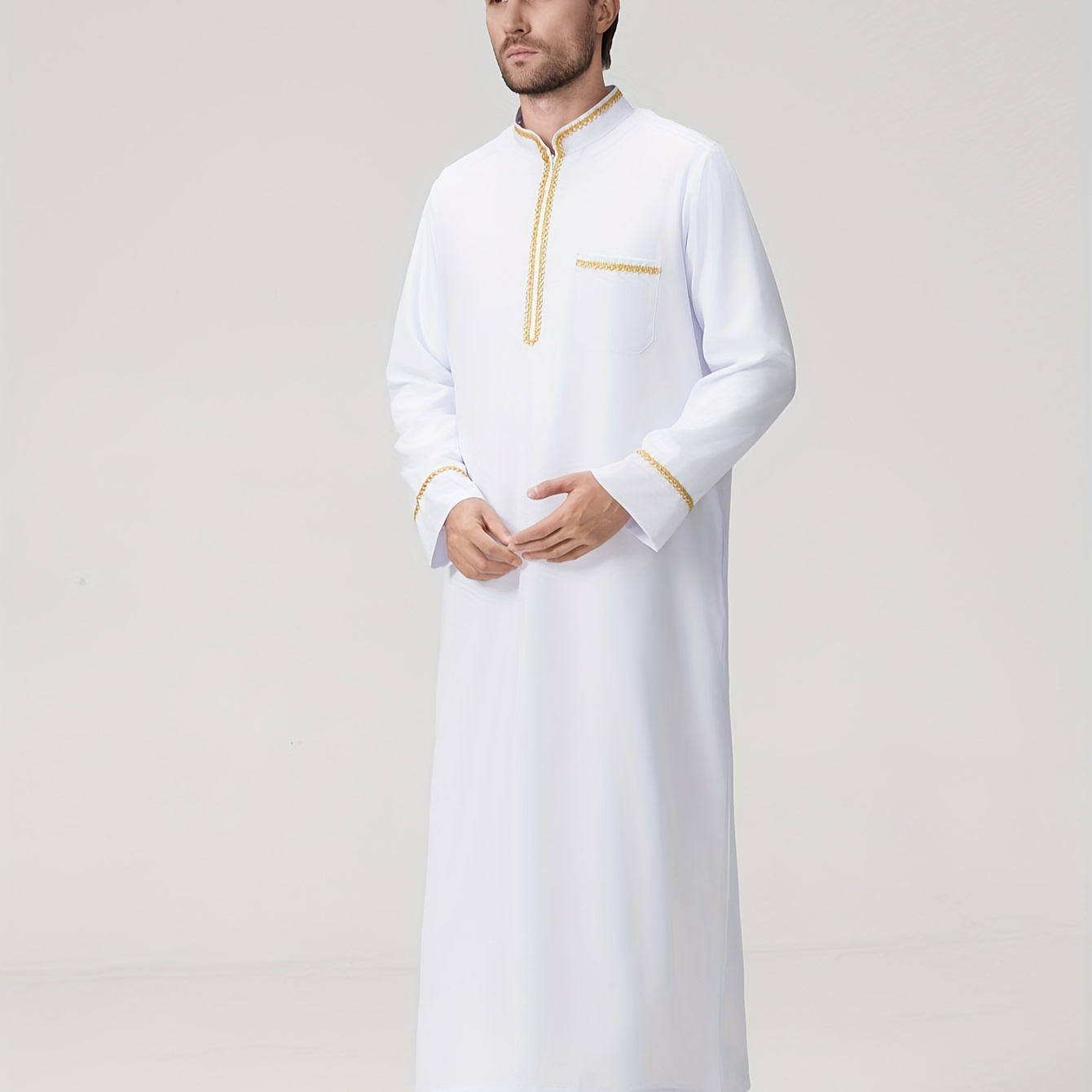 modern arabic dress male Ramadan Traditional Saudi Arabic Long Sleeve Thobe Dishdasha Kandora For Men, Elegant shirt but with a touch of sophistication MENS White Thobe ARABIC DRESS