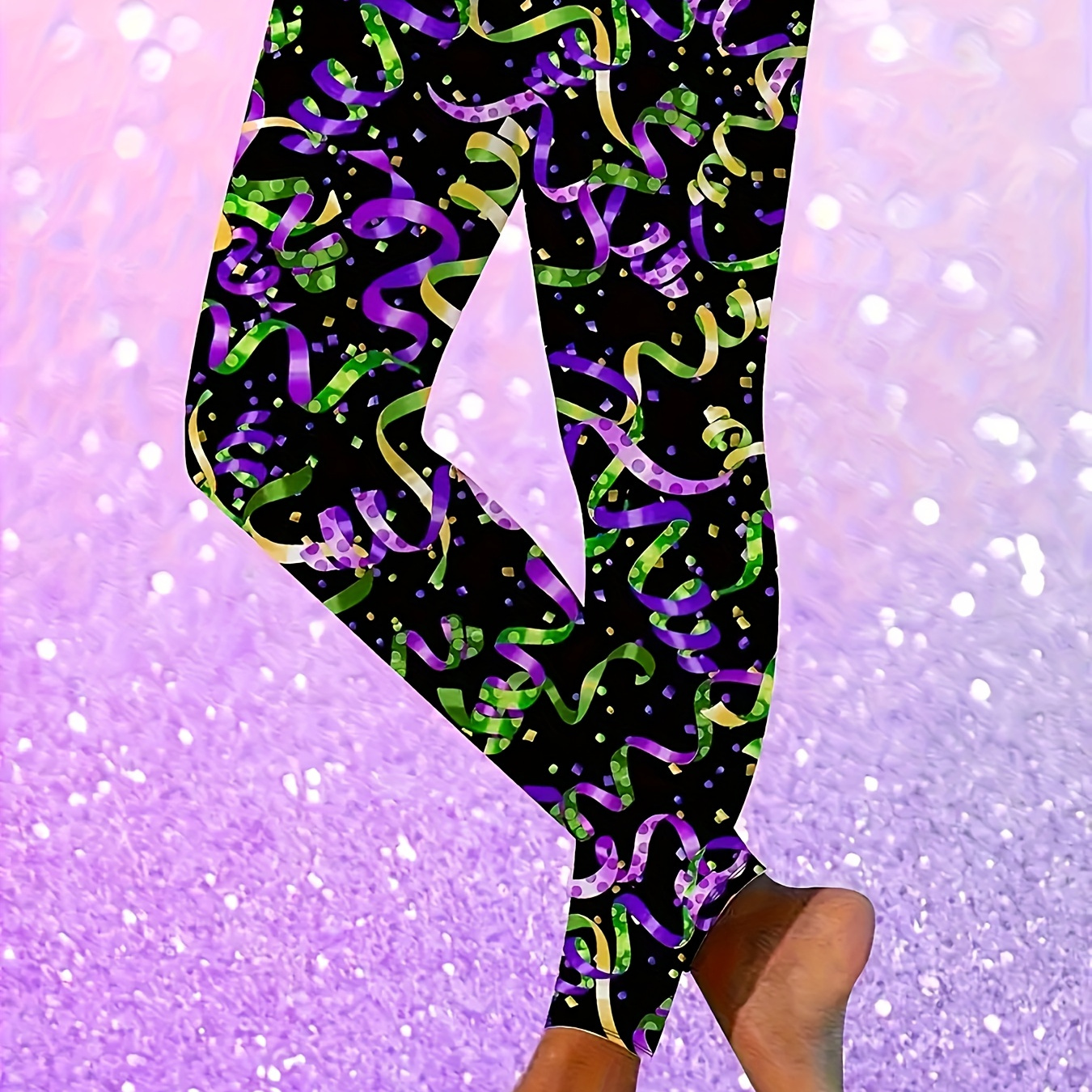 

Plus Size Elegant Polyester Leggings, Medium Stretch Knit Fabric, Geometric , , For All