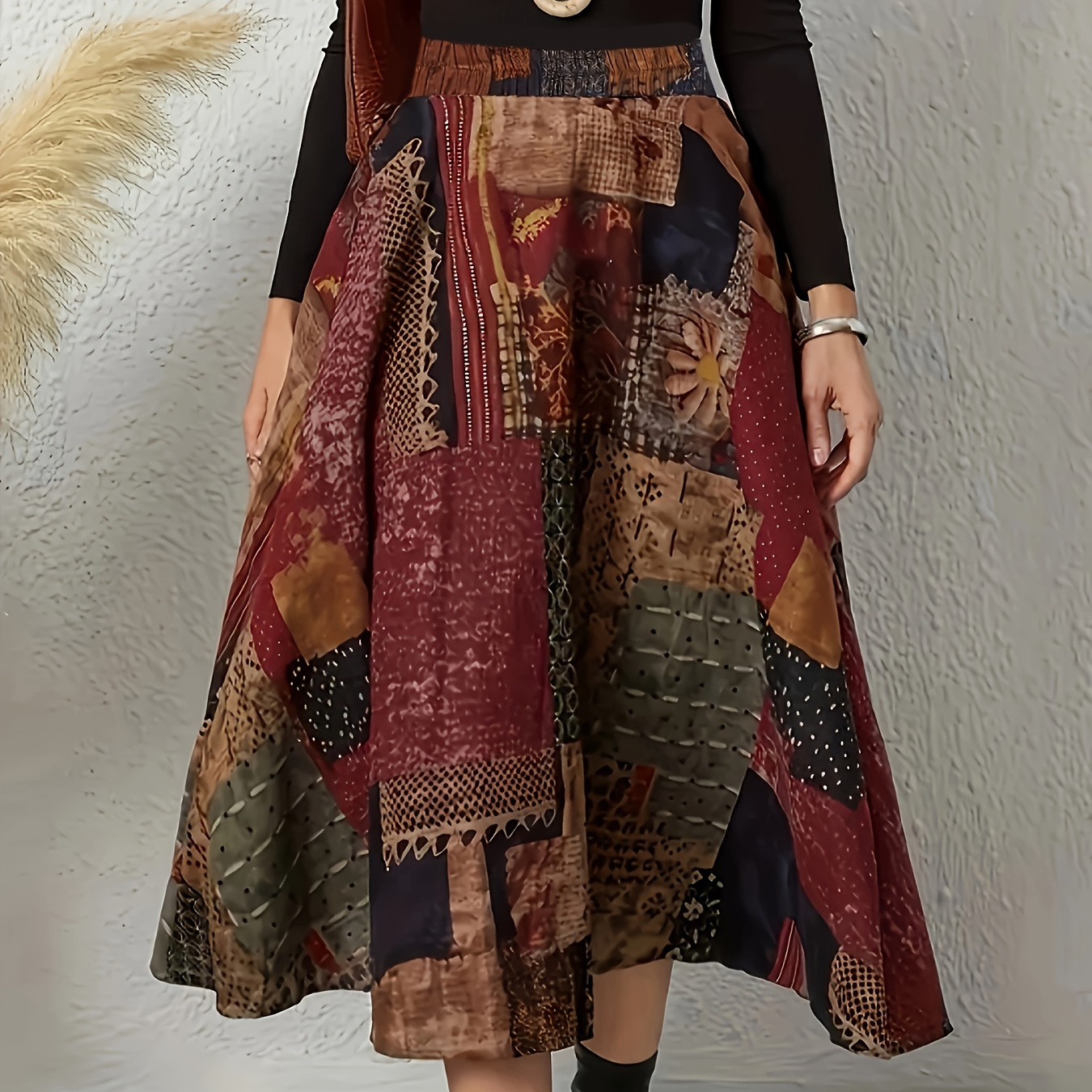

Plus Size Floral Print A-line Skirt, Casual Elastic Waist Skirt For Spring & Summer, Women's Plus Size clothing