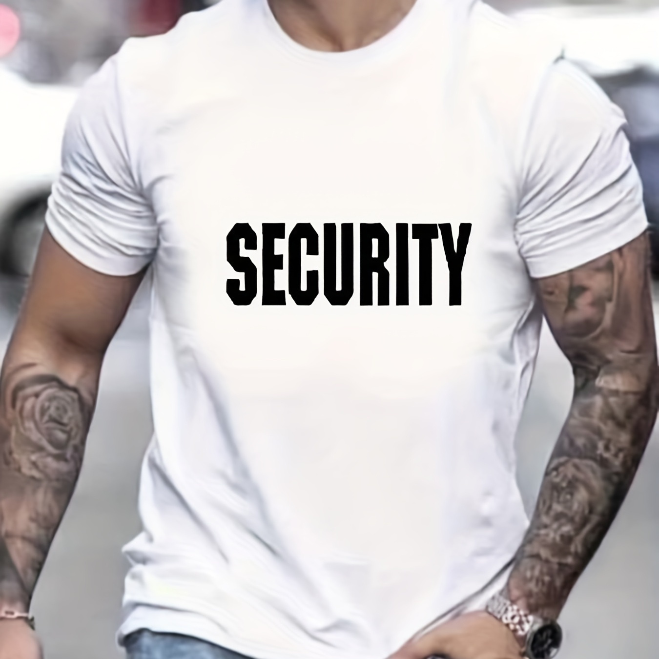 

security" Pattern Print Men's Comfy T-shirt, Graphic Tee Men's Summer Outdoor Clothes, Men's Clothing, Tops For Men