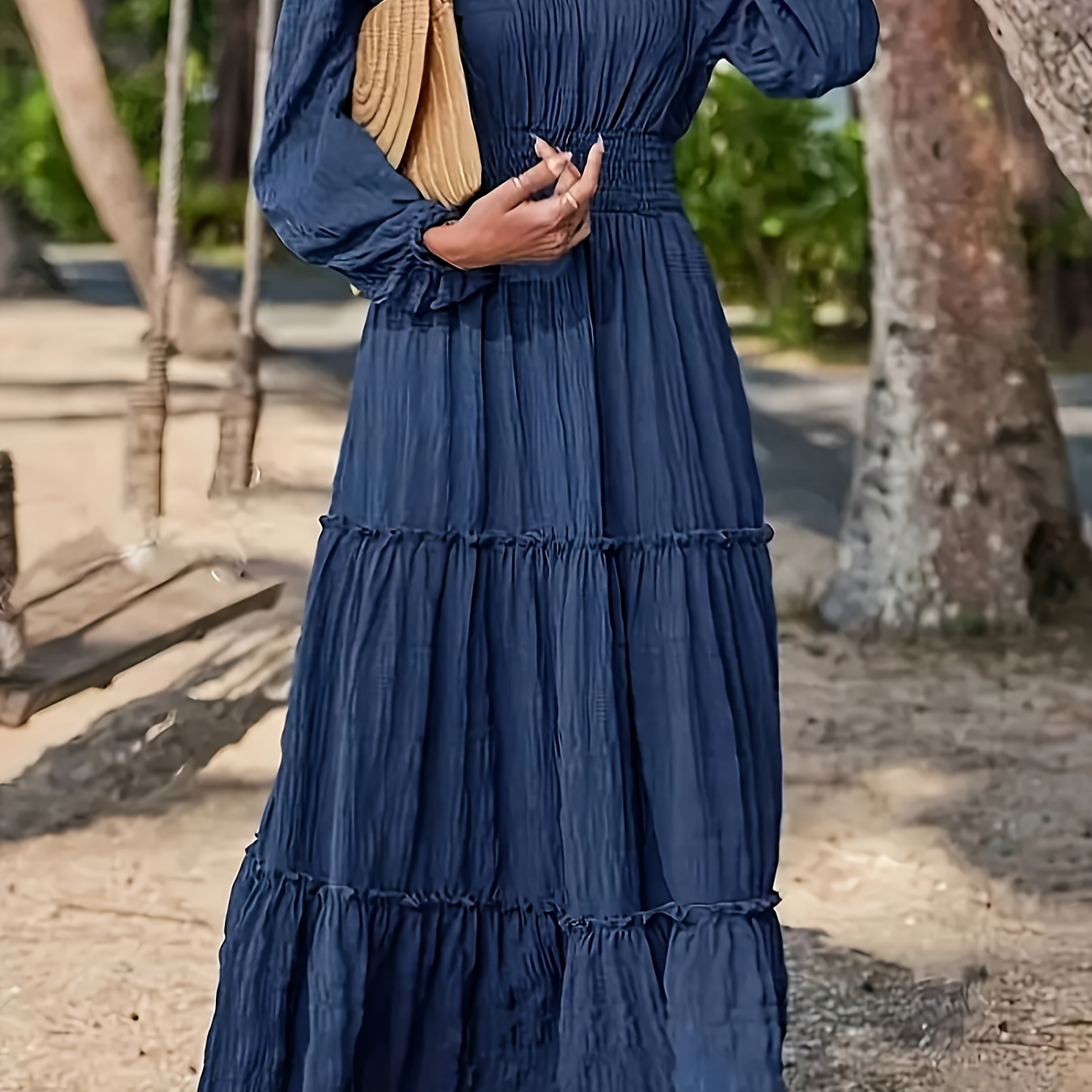 

Robe Maxi Grande Taille Couleur Unie, Robe Élégante À Manches Longues Et Col En V Pour Et , Vêtements Grande Taille Pour Femmes