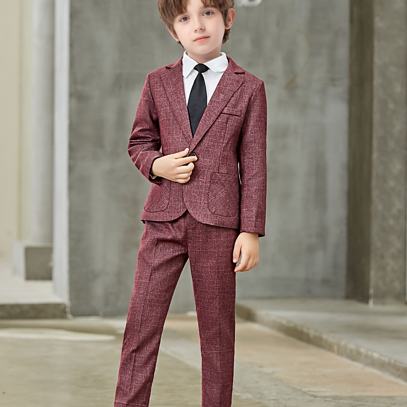 

3pcs Boys Formal Gentleman Outfits, Long Sleeve Blazer&tie&pants Set, Boys Clothing Set For Competition Performance Wedding Banquet Dress