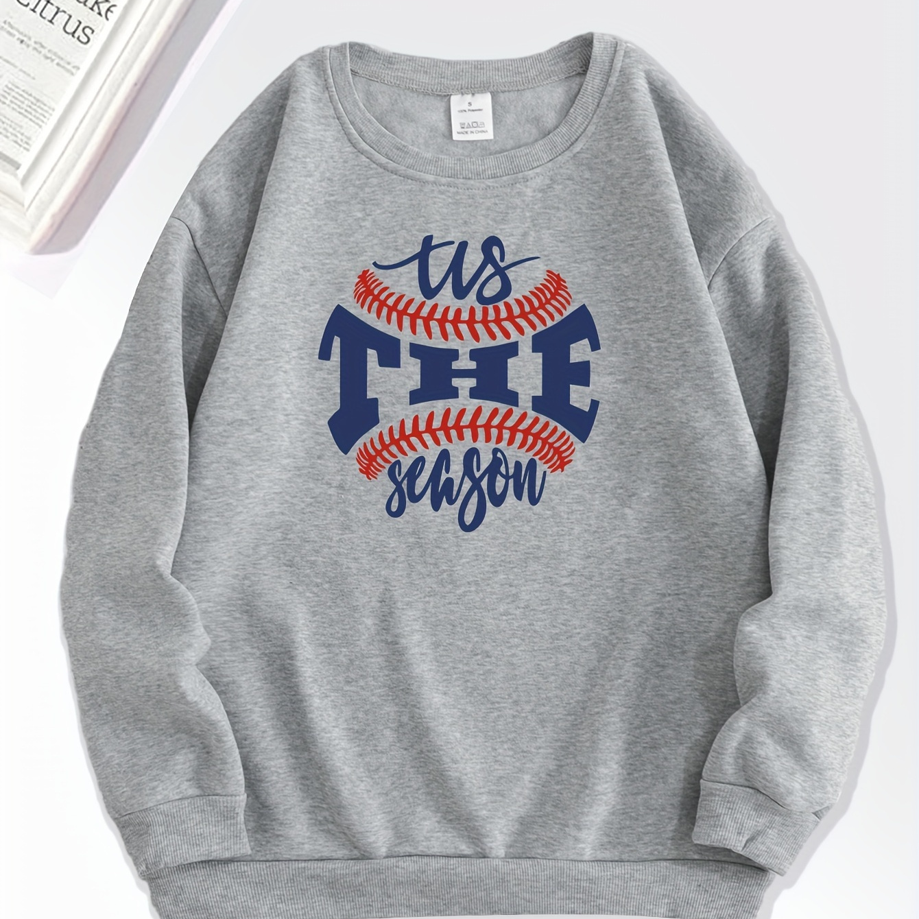 

Baseball Letter Print Sweatshirt, Versatile Long Sleeve Crew Neck Sweatshirt, Women's Clothing