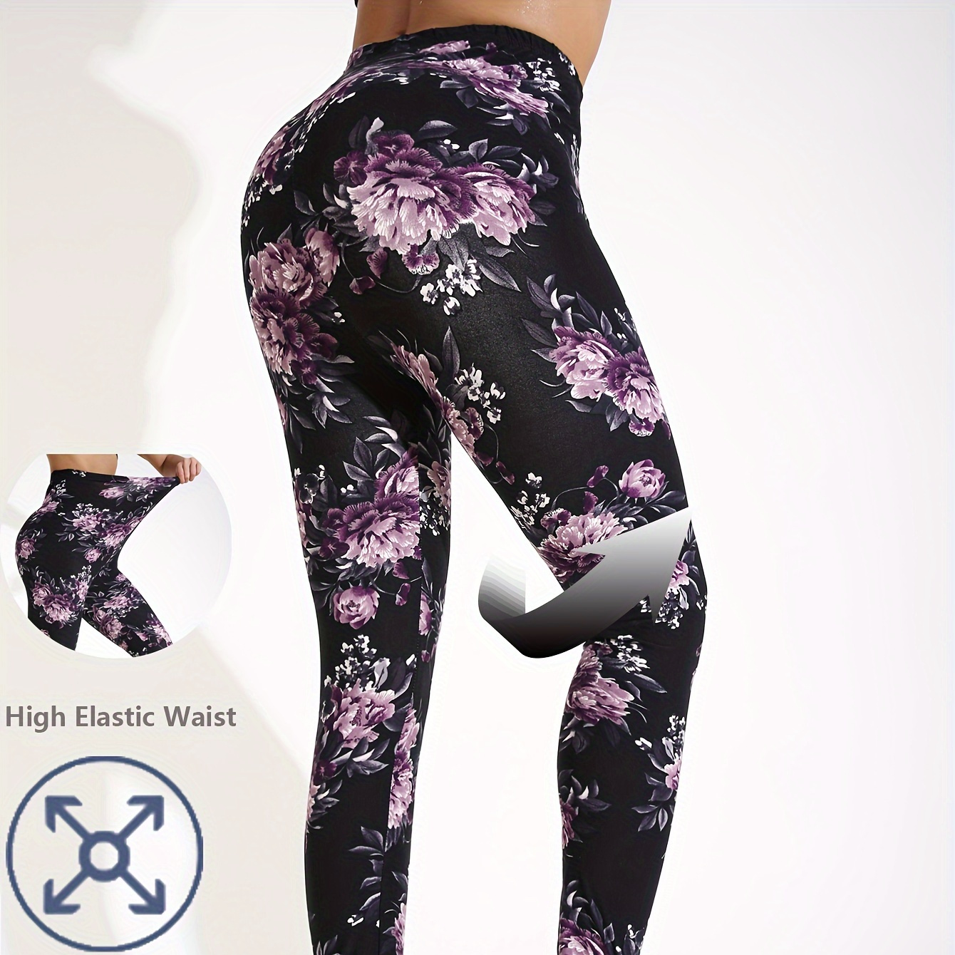 

Women's High-waist Floral Yoga Leggings - Stretchy, Breathable Workout Pants For Fitness & Gym