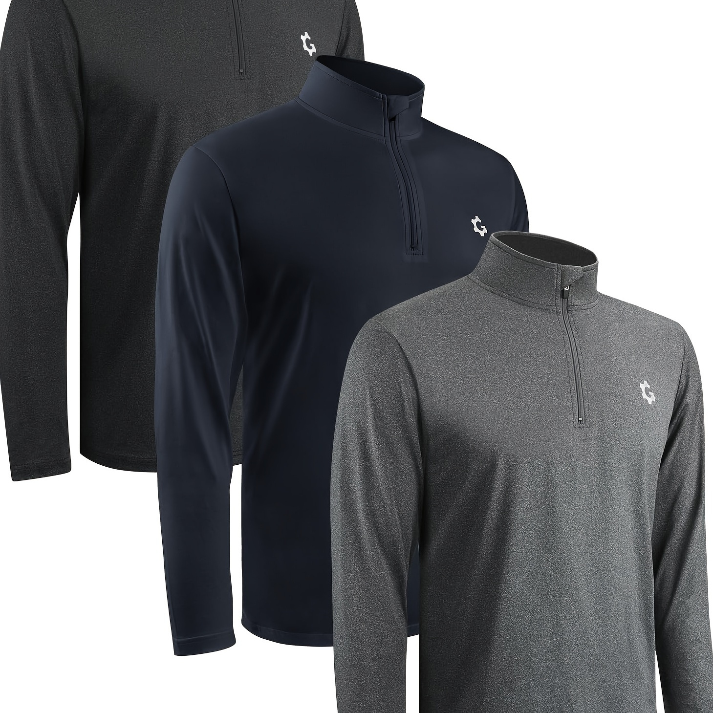 

3pack Quarter Zip Pullover Men Long Sleeve Sweatshirts Running Athletic Golf Gym Shirt Quick Dry