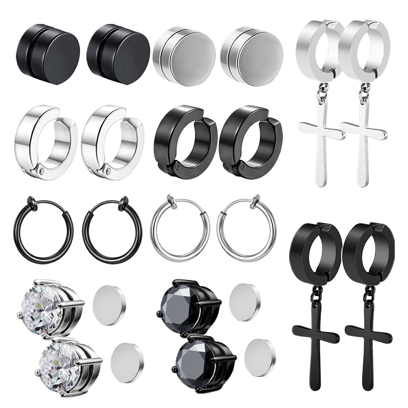 Stainless Steel Magnetic Stud Earring Men Women Cz Magnet - Temu