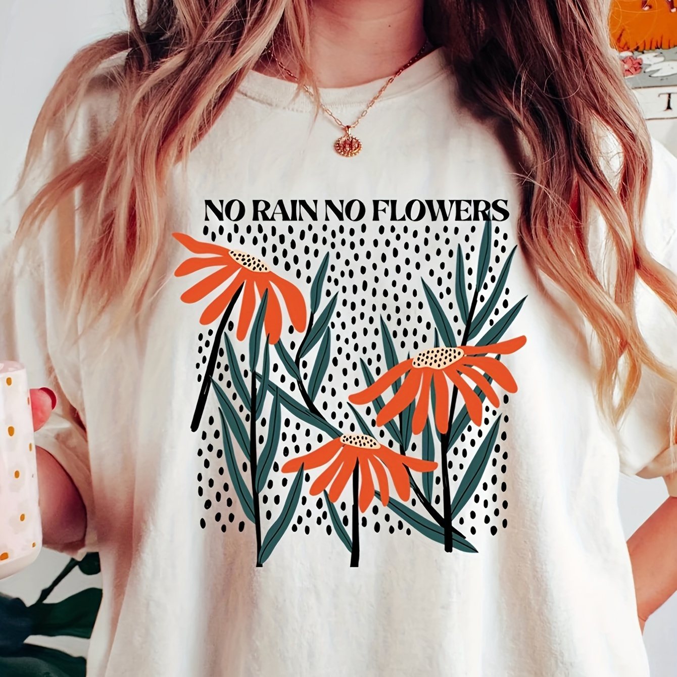 

Plus Size Plant Print T-shirt, Casual Short Sleeve Top For Spring & Summer, Women's Plus Size Clothing